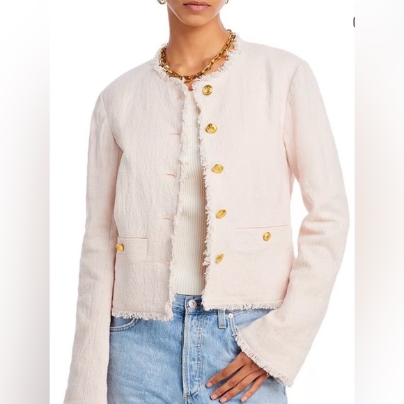 Rag & Bone Frayed Tweed Jacket Blush Pink Gold Button Cropped Blazer 8